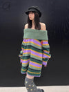 YANYAN KNITS 24 Autumn and Winter Alpaca Striped Raglan Dress YYK-YYW24-1331-PINSE Colorblocking